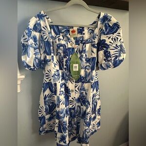 Farm Río Off-White Garden Tiles Plaid Mini Dress